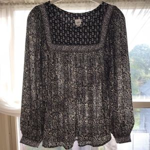 GAP peasant blouse blk, cream & white XS NWT boho
